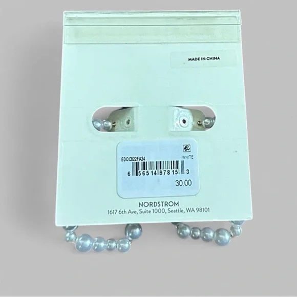 Open Edit-Faux Pearl Rectangle Earrings-white/Gold-NWT - Picture 5 of 6